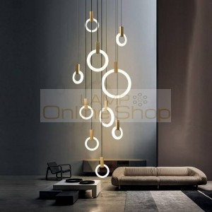 Salon Club Modern LED ring light suspension Luminaire Wood Pendant Lights for Dining Room Bar Stairs Hanging Lamps Pendant Lamps