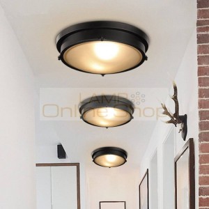 Simple Loft American Glass Lampshade LED Ceiling Light Entrance Aisle Bedroom Balcony Iron Restaurant Home Deco LED Hanging Lamp