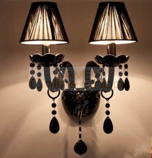 vestibule Antique black crystal wall light home indoor Led wall sconce fixtures hotel room cloth lampshade wall candle light