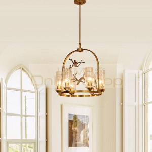 Vintage Bedroom Copper Lamp Nordic Creative Bird Post Modern Restaurant Full Copper Chandelier Antique Style Chandeliers