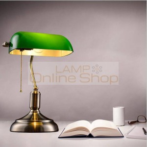 Vintage H35cm Free LED Bulb Green Glass Shade table lamp light bronze desk lamp for Loft bedside study room meeting room