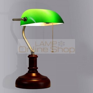Vintage Wooden Green Glass table Lamp style bedroom bedside lamps living room office Study room antique green Desk Lamp
