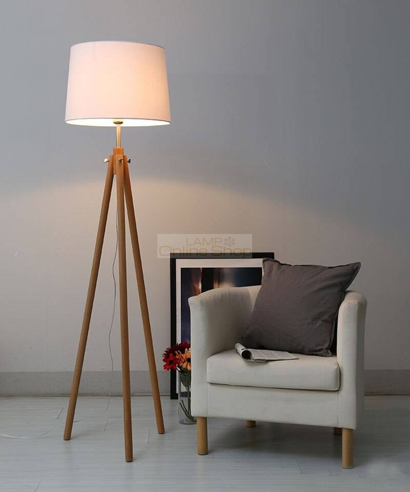 living floor lamp tripod modern wood minimalist light lighting lamps fixture shade study fabric creative simple